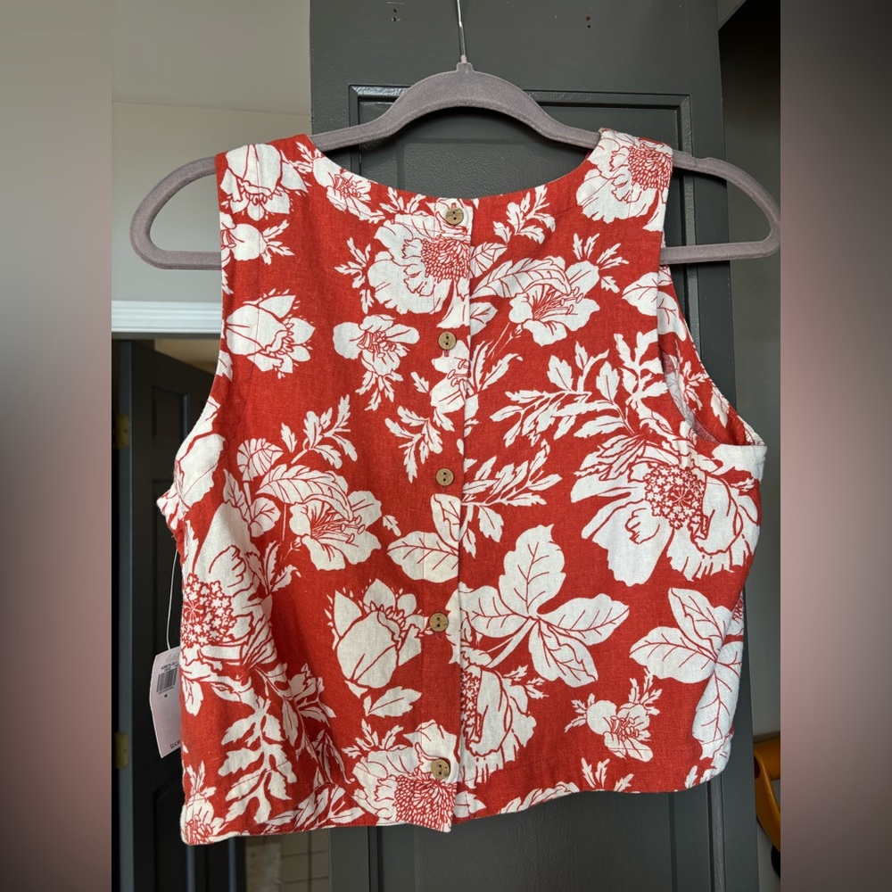 Orange Floral Sleeveless Shirt